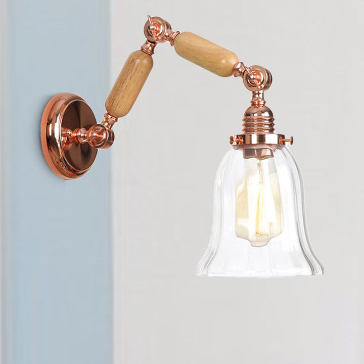 BowLift | Single beam wall light with flared shade clear prismatic glass farmhouse bedroom wall light fixture