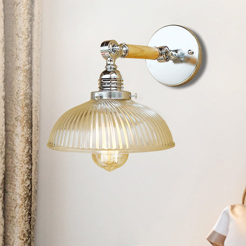 BowLift | Curved Living Room Wall Light Fixture Antique Stylish Ribbed Glass 1 Light Clear Wall Lamp for Hallway, 8