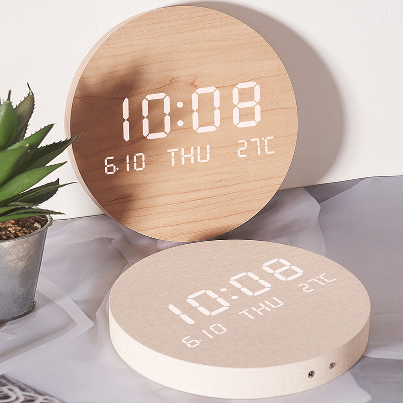 BowLift | LED Wooden Wall Clock with Temperature Display, Silent Nordic Style