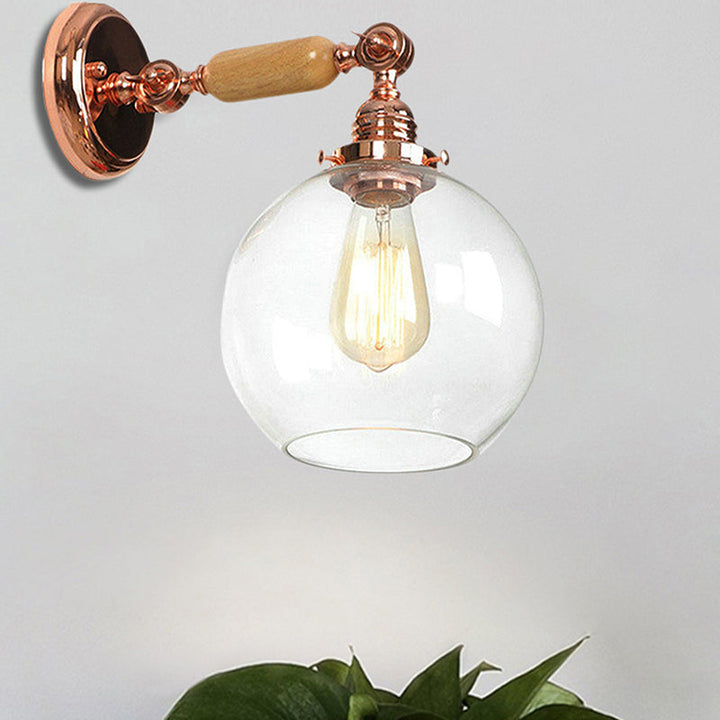 BowLift | Orb Shade Clear Glass Wall Lamp Industrial Single Bulb Living Room Wall Light in Rose Gold