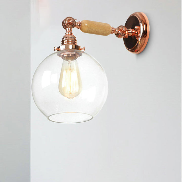 BowLift | Orb Shade Clear Glass Wall Lamp Industrial Single Bulb Living Room Wall Light in Rose Gold