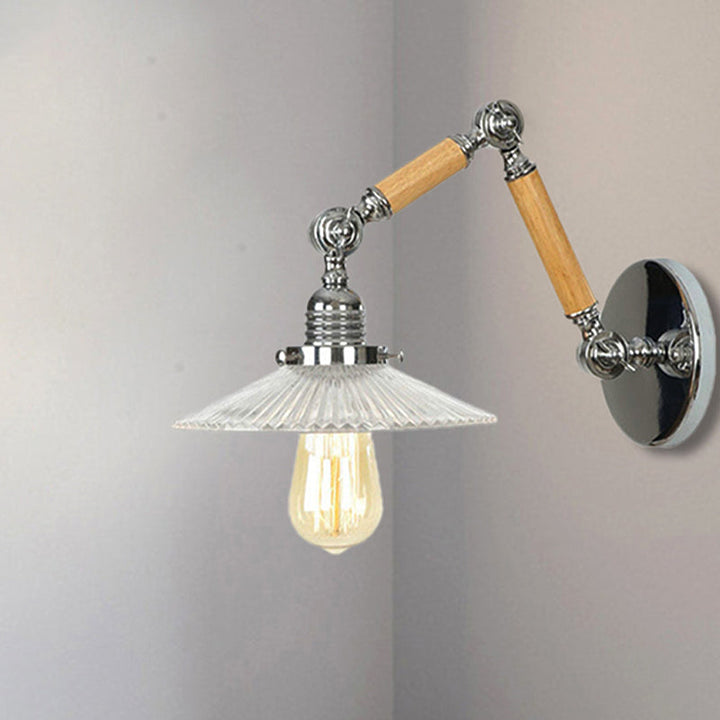 BowLift | A light wall lamp with bowl shade ribbed glass vintage study wall light with 8"+8"/6"+6"/8"+4" extendable wooden arm