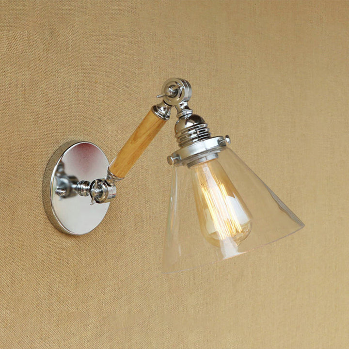 BowLift | Cone Clear Glass Wall Mounted Lamp Industrial Single Bulb Dining Room Wall Light, 8"/4"/14"