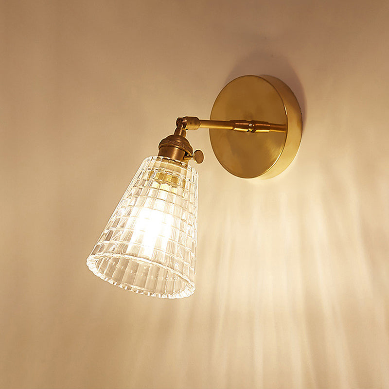 BowLift | Tapered Living Room Wall Light Fixture Industrial Clear Prism Glass 1 Light Brass Wall Lamp