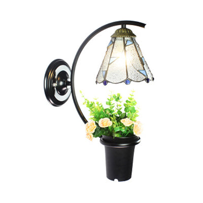 BowLift | Lily Wall Lamp Tiffany Beige/Clear Glass 1 Head Black Sconces Lighting with Flower Decoration
