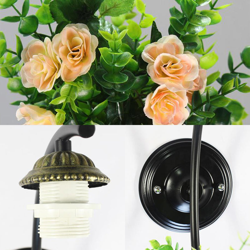 BowLift | Lily Wall Lamp Tiffany Beige/Clear Glass 1 Head Black Sconces Lighting with Flower Decoration