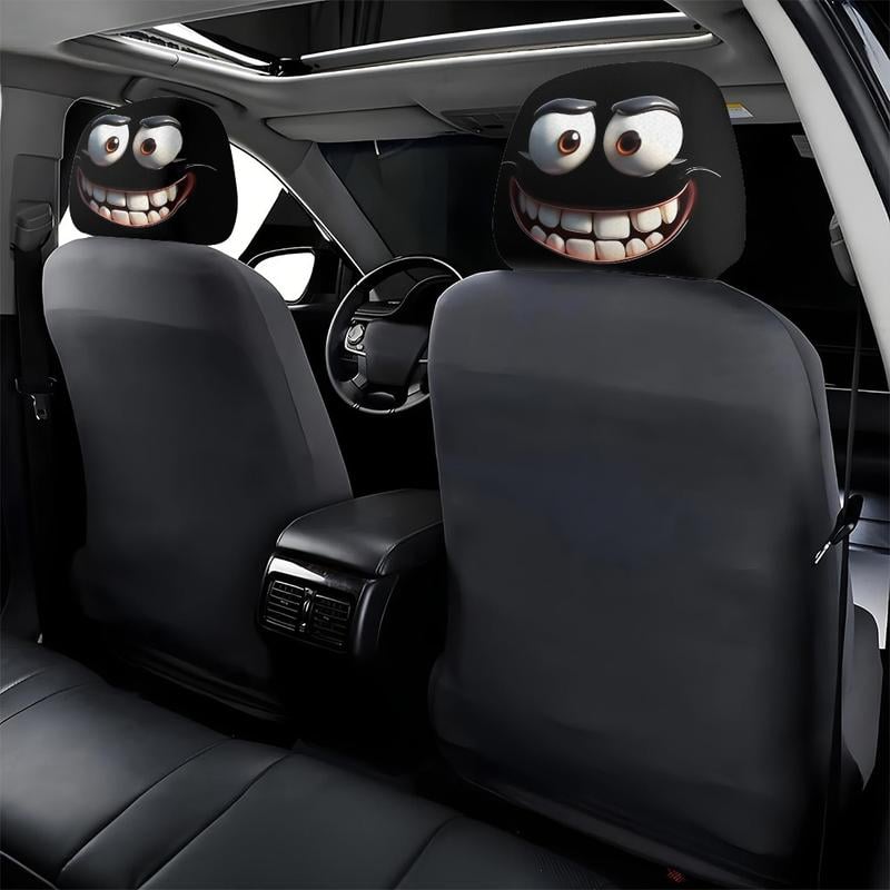 BowLift | 2pcs Set of Funny Big-Eyed Grinning Cartoon Print Car Seat Headrest Covers