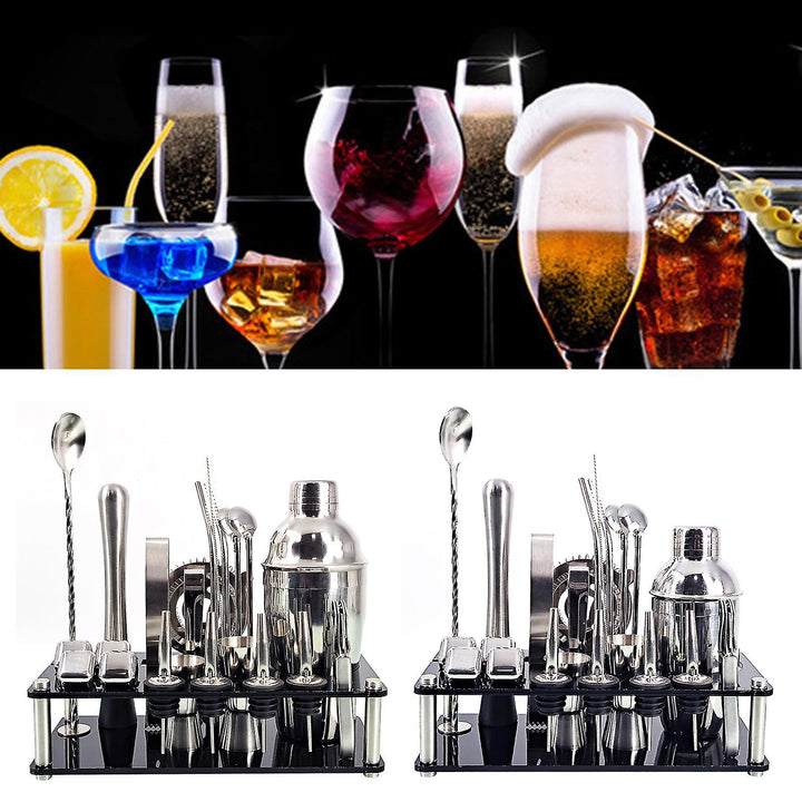 BowLift | 23pcs/Set Bartender Kit Professional Versatility Stainless Steel Martini Cocktail Shaker with Stand Bar Accessories