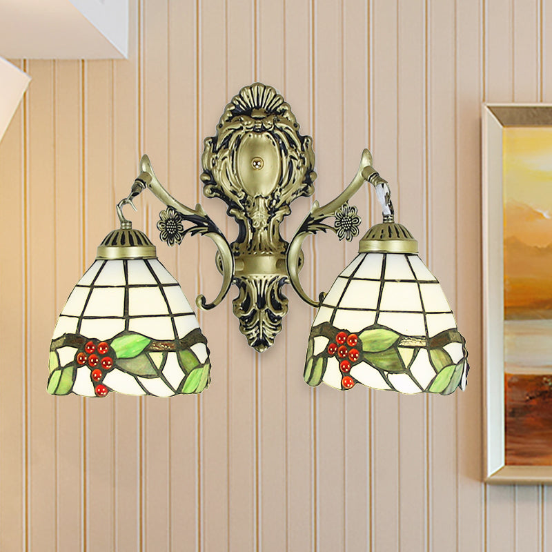 BowLift | Rustic Tiffany Wall Lighting Colored Glass 2 Lights Indoor Wall Lighting in Aged Brass