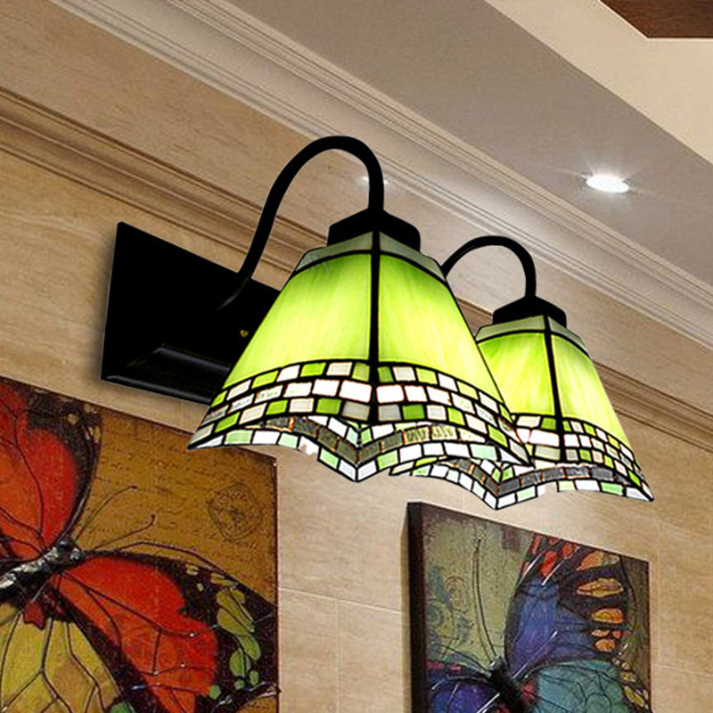 BowLift | 2 Light Pyramid Wall Light with Gooseneck Mission Style Stained Glass Wall Lamp