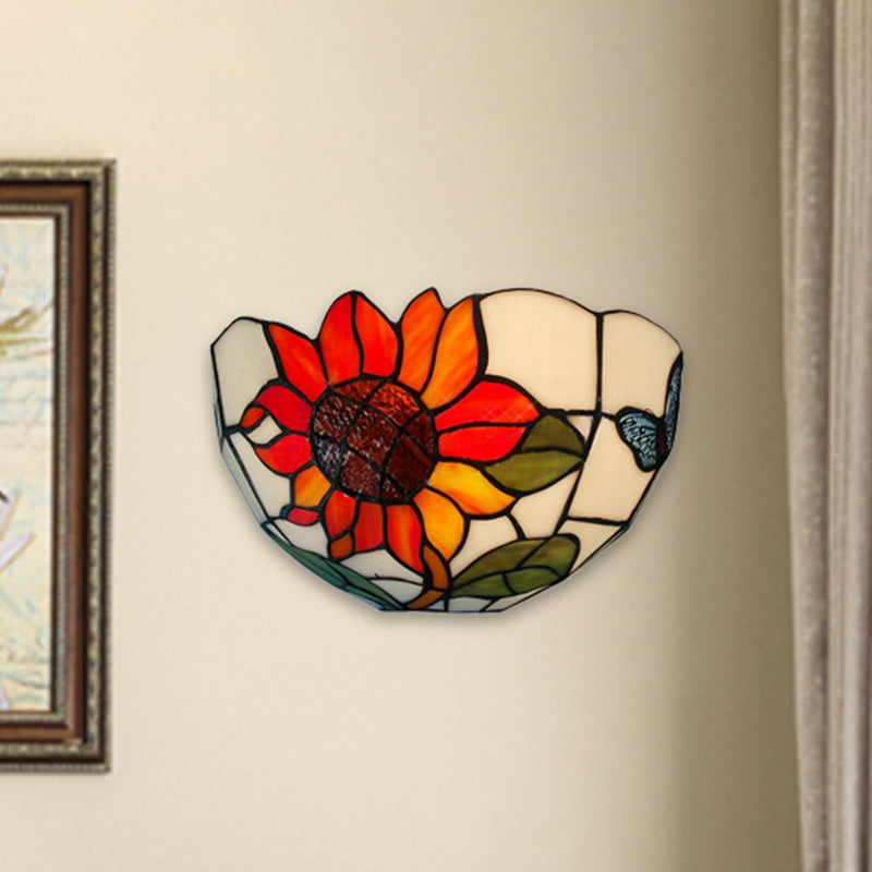 BowLift | Sunflower Wall Light with Bowl Shape Stained Glass Rustic Tiffany Wall Lamp