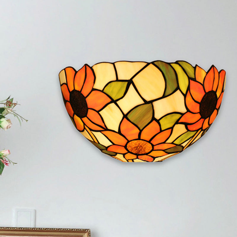 BowLift | Sunflower Wall Light with Bowl Shape Stained Glass Rustic Tiffany Wall Lamp