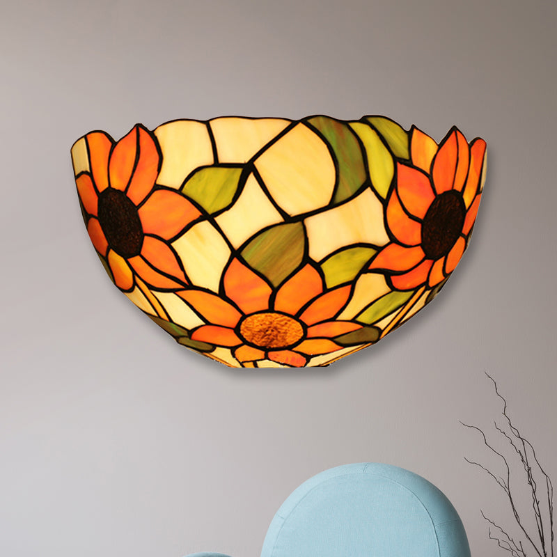 BowLift | Sunflower Wall Light with Bowl Shape Stained Glass Rustic Tiffany Wall Lamp