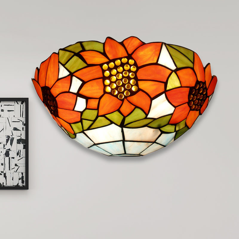 BowLift | Sunflower Wall Light with Bowl Shape Stained Glass Rustic Tiffany Wall Lamp