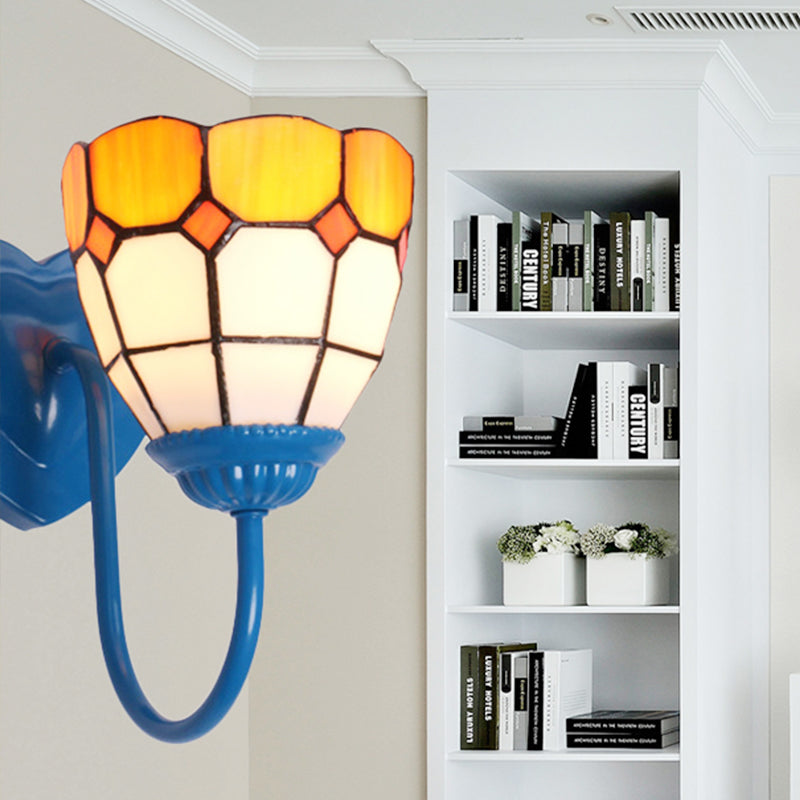 BowLift | Dome Wall Lamp Baroque Yellow Glass 1 Head White/Blue/Antique Brass Sconce Lamp for Hallway