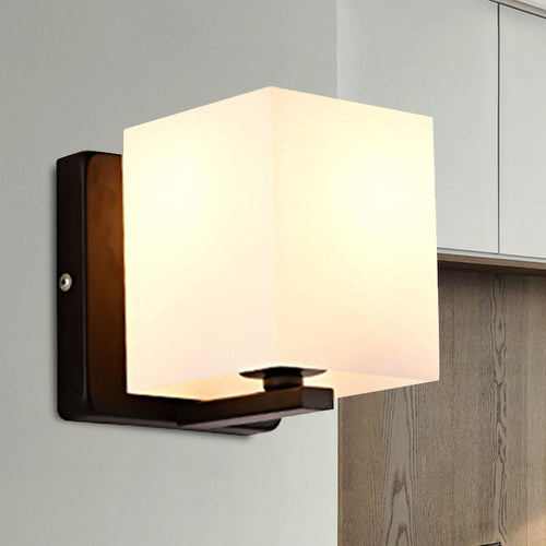BowLift | White Umbrella Wall Light with Black Base 1 Light Modern Style Milk Glass Wall Light for the Living Room