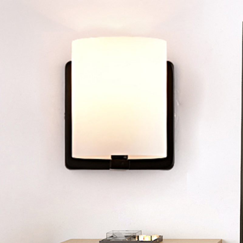 BowLift | White Umbrella Wall Light with Black Base 1 Light Modern Style Milk Glass Wall Light for the Living Room