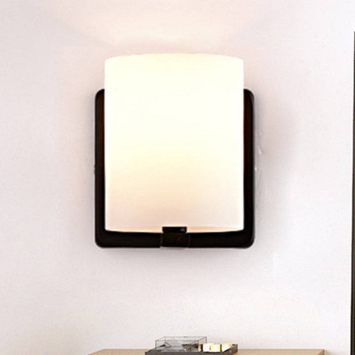 BowLift | White Umbrella Wall Light with Black Base 1 Light Modern Style Milk Glass Wall Light for the Living Room