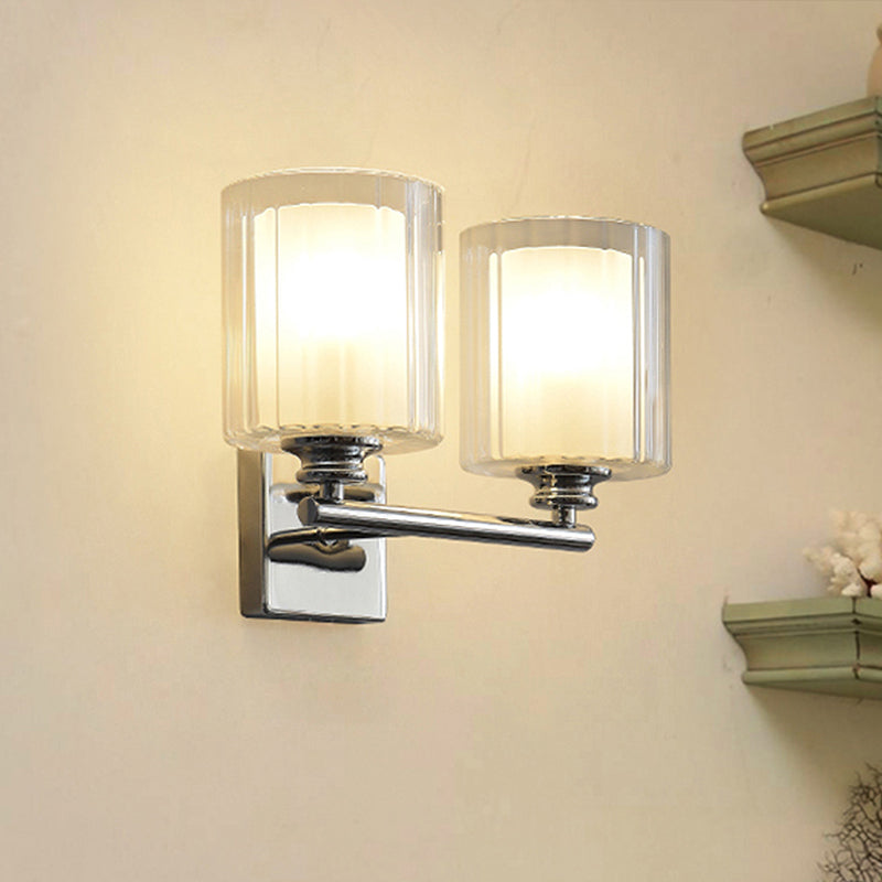 BowLift | 2-piece Bulb Wall Lamp with Cylindrical Glass Shade Modern Living Room Wall Lighting Fixture in White