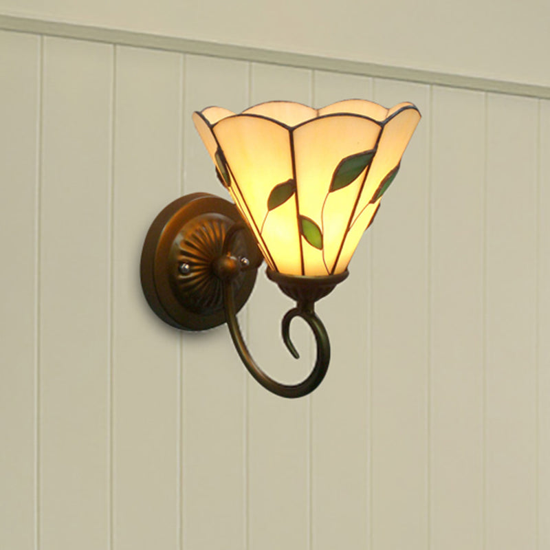 BowLift | Leaf Wall Light with Beige Conical Shade Rustic 1 Light Stained Glass Wall Light