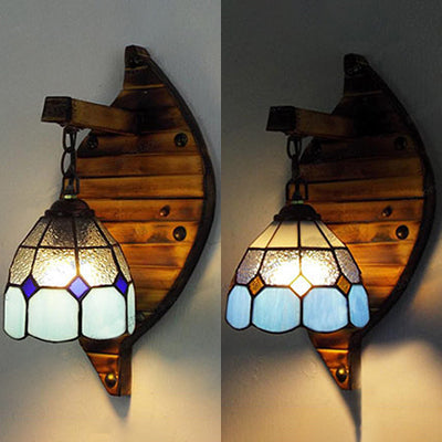 BowLift | Blue dome-shaped wall-mounted light Tiffany style stained glass 1 light 6"/5.5" wall light with chain
