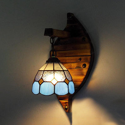 BowLift | Blue dome-shaped wall-mounted light Tiffany style stained glass 1 light 6"/5.5" wall light with chain