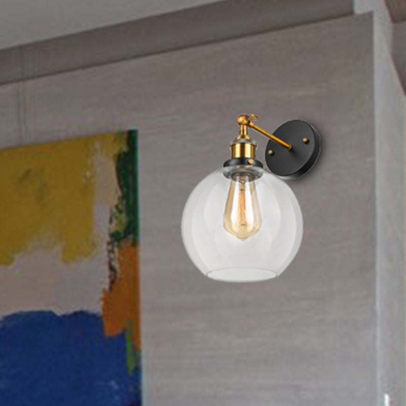 BowLift | Brass One Light Wall Sconce Vintage Style Clear Glass Bubble Lighting with Plug Cable