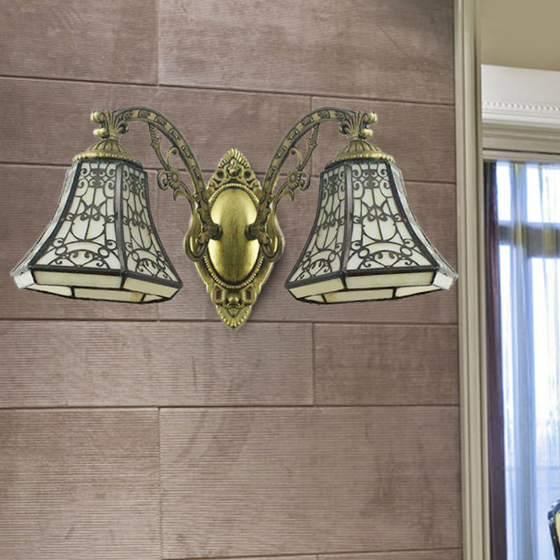 BowLift | Beige Glass Bell Wall Lighting with Fence Design 2 Heads Rustic Lodge Wall Light