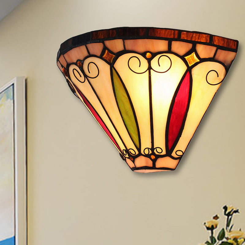 BowLift | 2 Light Mini Wall Lamp with Bowl Shade Stained Glass Vintage Wall Lamp in Multicolor