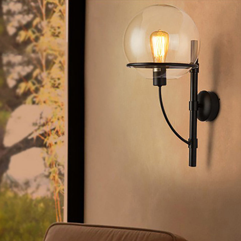 BowLift | 1 Light Globe Wall Lamp Light Fixture Industrial Black Clear Glass Wall Lamp for Coffee Shop