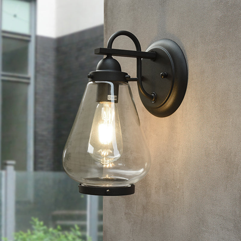 BowLift | Clear Glass Black Wall Light Cone 1-Light Industrial Wall Lamp Light for Porch