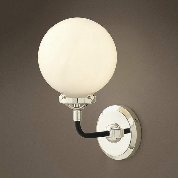 BowLift | Modern Globe Shade Wall Lamp Fixture 1/2-Bulb Opal Glass Sconce Light in Antique Brass/Chrome