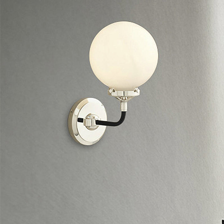 BowLift | Modern Globe Shade Wall Lamp Fixture 1/2-Bulb Opal Glass Sconce Light in Antique Brass/Chrome