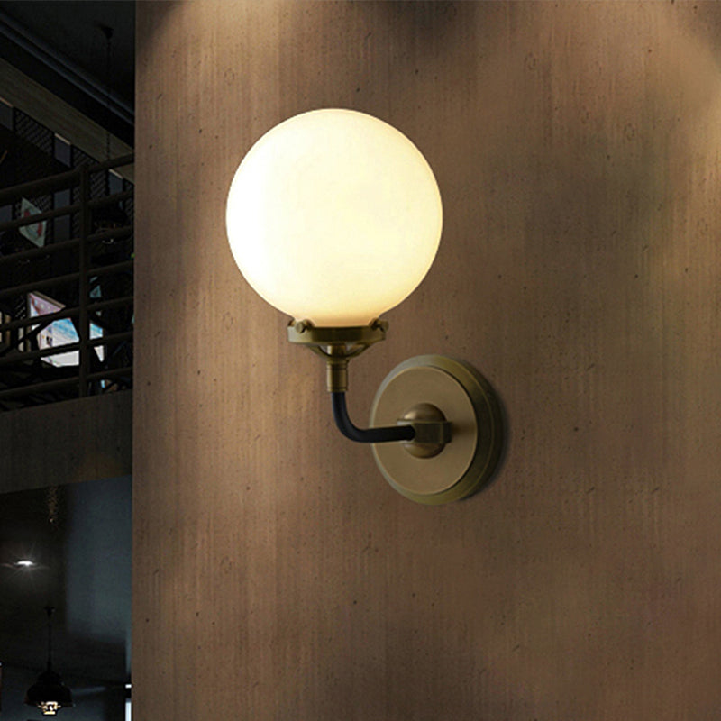 BowLift | Modern Globe Shade Wall Lamp Fixture 1/2-Bulb Opal Glass Sconce Light in Antique Brass/Chrome
