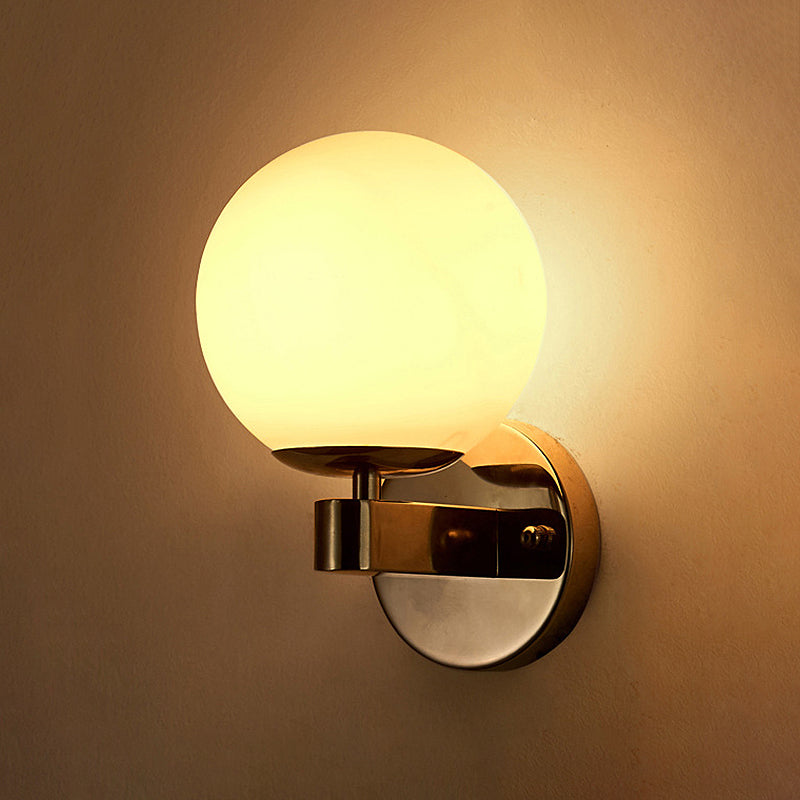 BowLift | Chrome/Gold Round Wall Light Industrial Opal Glass 1 Light Bedroom Wall Lamp Fixture