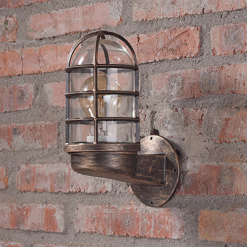 BowLift | Cylinder Clear Glass Wall Mounted Lamp Industrial Single Bulb Living Room Wall Light in Pink/Blue/Green with Cage