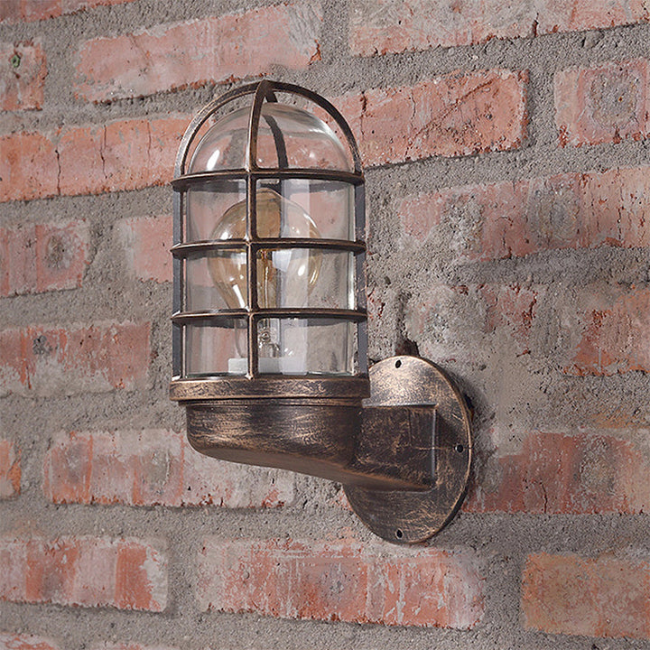 BowLift | Cylinder Clear Glass Wall Mounted Lamp Industrial Single Bulb Living Room Wall Light in Pink/Blue/Green with Cage
