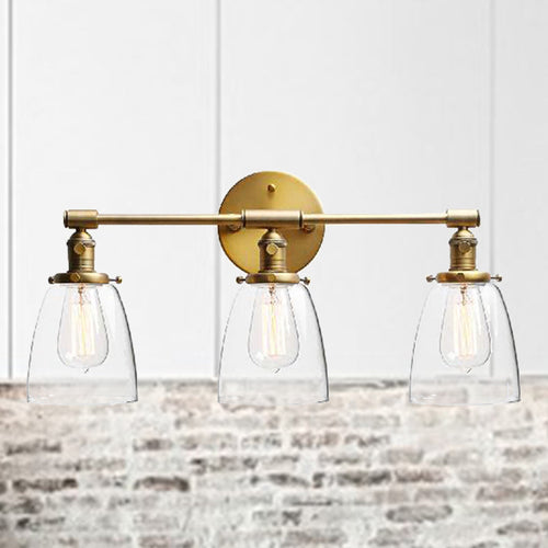 BowLift | 3-Bulb Cone Wall Mount Light Fixture Industrial Brass Clear Glass Lighting for Restaurant