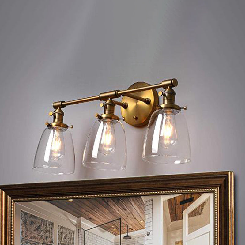 BowLift | 3-Bulb Cone Wall Mount Light Fixture Industrial Brass Clear Glass Lighting for Restaurant