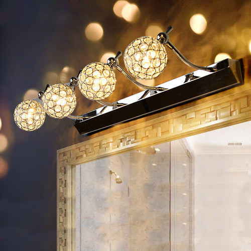 BowLift | Orbit Wall Light Sconce Modernist Stylish Clear Crystal 3/4 Lights Black Surface Cosmetic Mirror Light, Warm/White Light