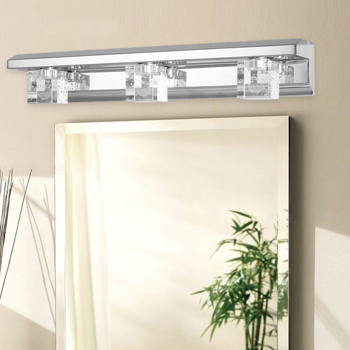 BowLift | Clear Crystal Cube Wall Sconce Modern Style 3 Heads Silver Finish Vanity Light Fixture in Warm/White Light, 12.5"/18" B