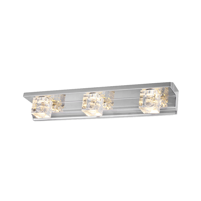 BowLift | Clear Crystal Cube Wall Sconce Modern Style 3 Heads Silver Finish Vanity Light Fixture in Warm/White Light, 12.5"/18" B