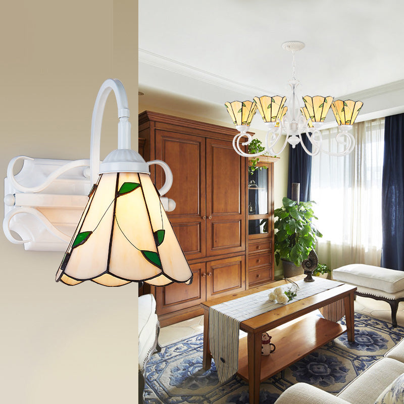 BowLift | Retro Style Dome Wall Light Stained Glass 1 Light Downward Lighting Wall Mounted Light in Beige/Blue/Blue-White/White