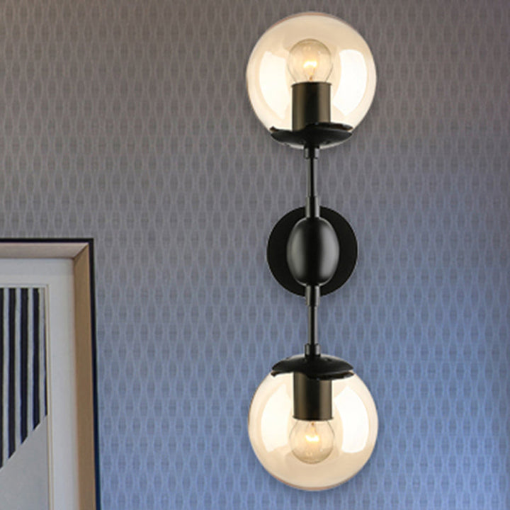 BowLift | Black 2-Light Wall Light Industrial Amber Glass Globe Shade Lighting Fixture for Living Room