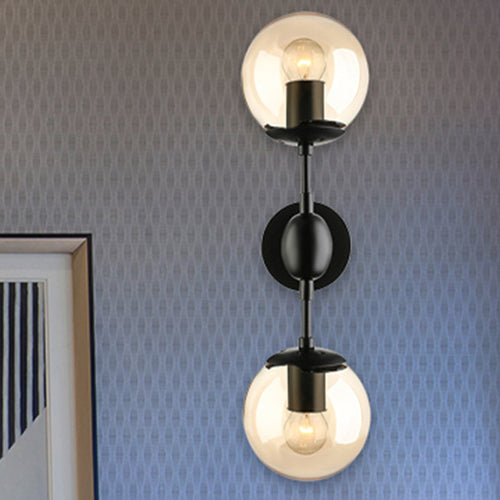 BowLift | Black 2-Light Wall Light Industrial Amber Glass Globe Shade Lighting Fixture for Living Room