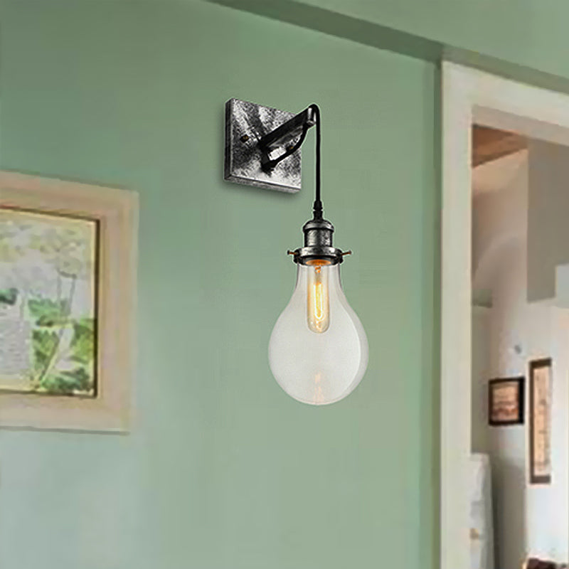 BowLift | Black Bulb Shade Wall Light Industrial Clear Glass 1 Light Living Room Wall Lights Fixture