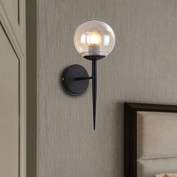 BowLift | Black/Yellow Round Wall Lighting Modern Clear Glass 1 Light Bedroom Wall Lamp Light