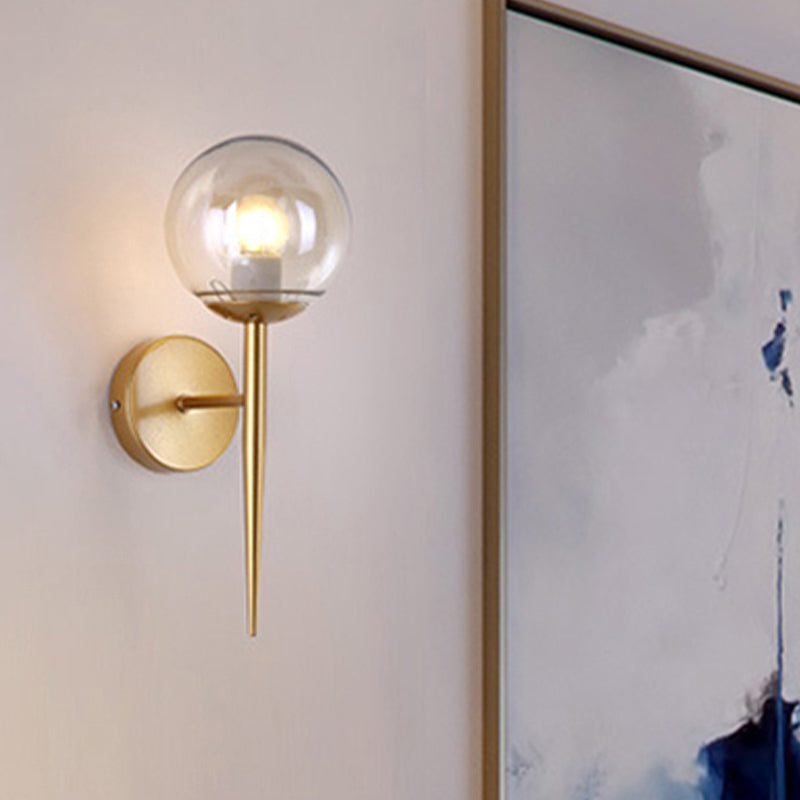 BowLift | Clear Glass Globe Wall Light Modern 1 Light Living Room Lighting Fixture in Gold