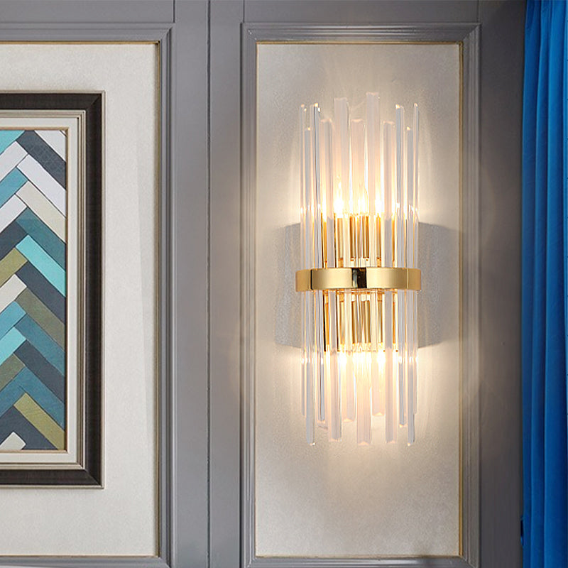 BowLift | Cylinder Wall Light Modern Three-Sided Crystal Rod 2 Heads Gold Wall Light