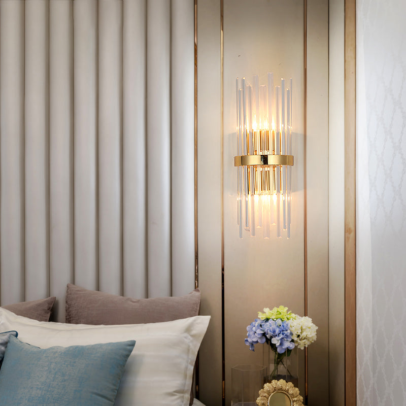 BowLift | Cylinder Wall Light Modern Three-Sided Crystal Rod 2 Heads Gold Wall Light